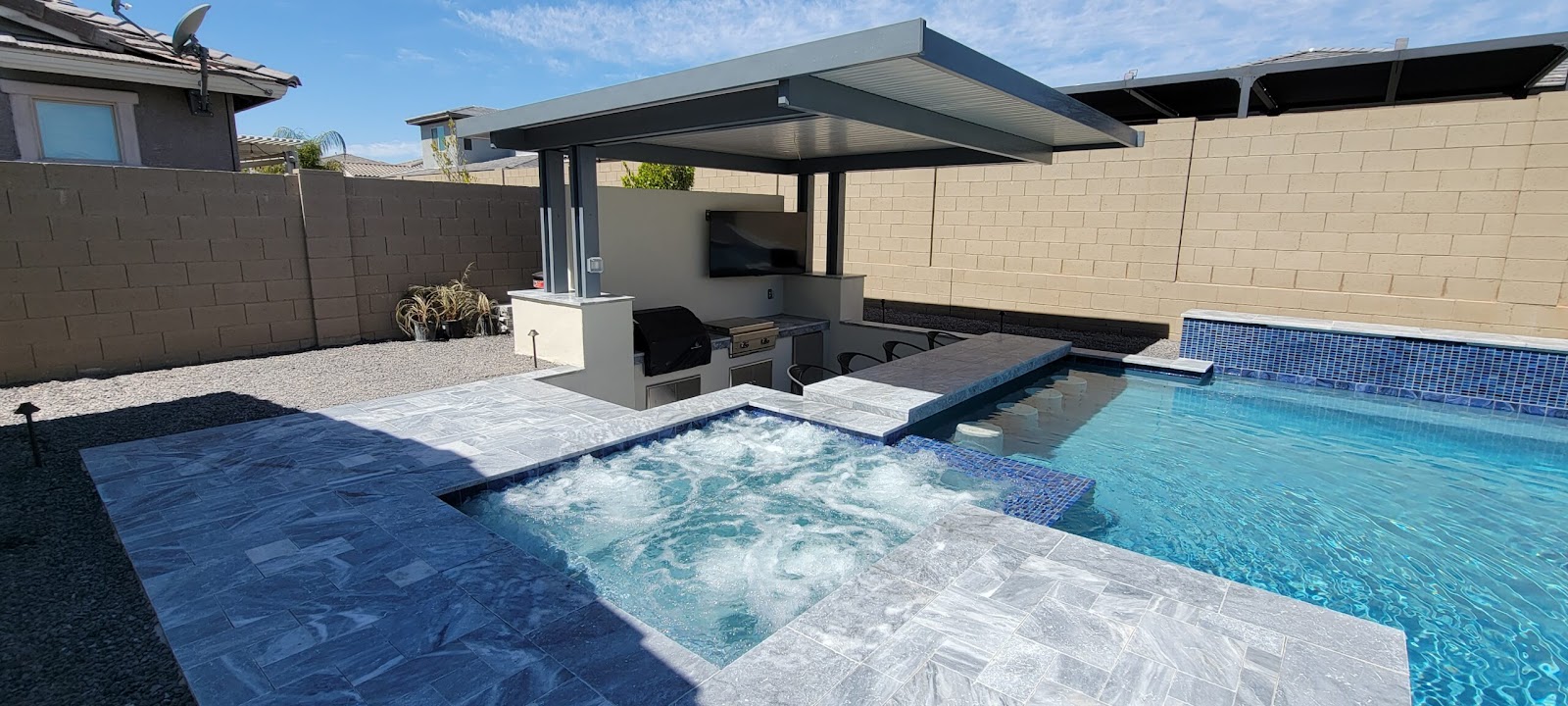Contemporary Salt Pool with Fire Feature